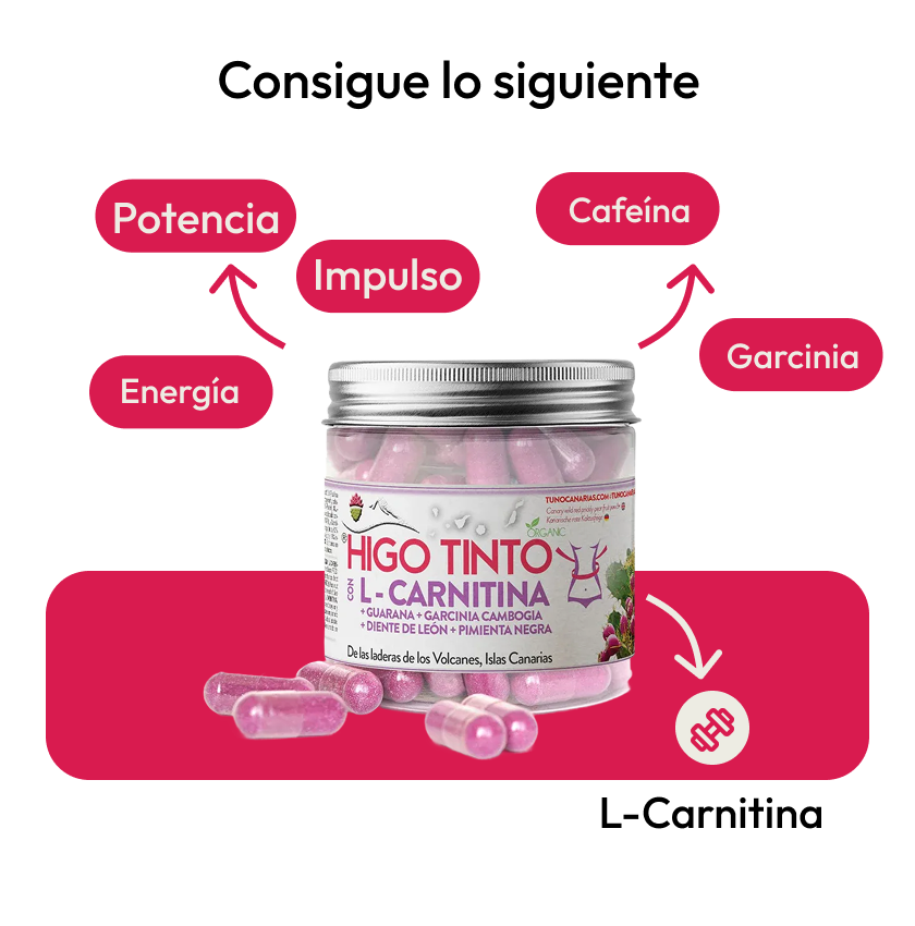 Cápsulas de L - Carnitina + Guaraná + Garcinia + Diente de León + HIGO TINTO® 90 cáps - Tuno Canarias