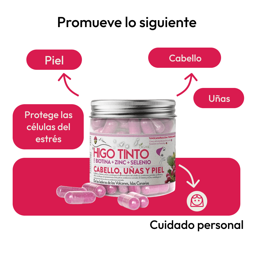 Cápsulas de Biotina + Zinc + Selenio + HIGO TINTO® 90 cáps - Tuno Canarias