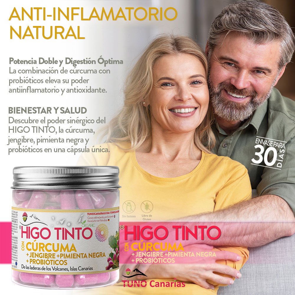 Cápsulas con Cúrcuma y Jengibre a base de HIGO TINTO® – Articulaciones sanas - Tuno Canarias