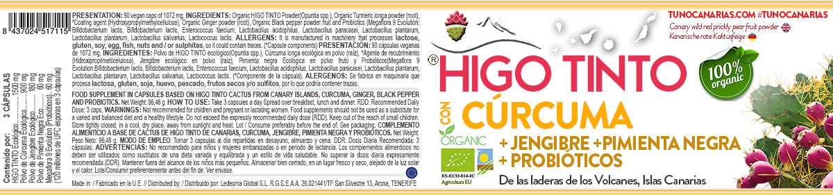Cápsulas con Cúrcuma y Jengibre a base de HIGO TINTO® – Articulaciones sanas - Tuno Canarias