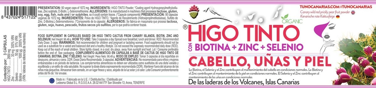 Cápsulas de Biotina, Zinc y Selenio a base de HIGO TINTO® – Cabello fuerte, piel y uñas sanas - Tuno Canarias