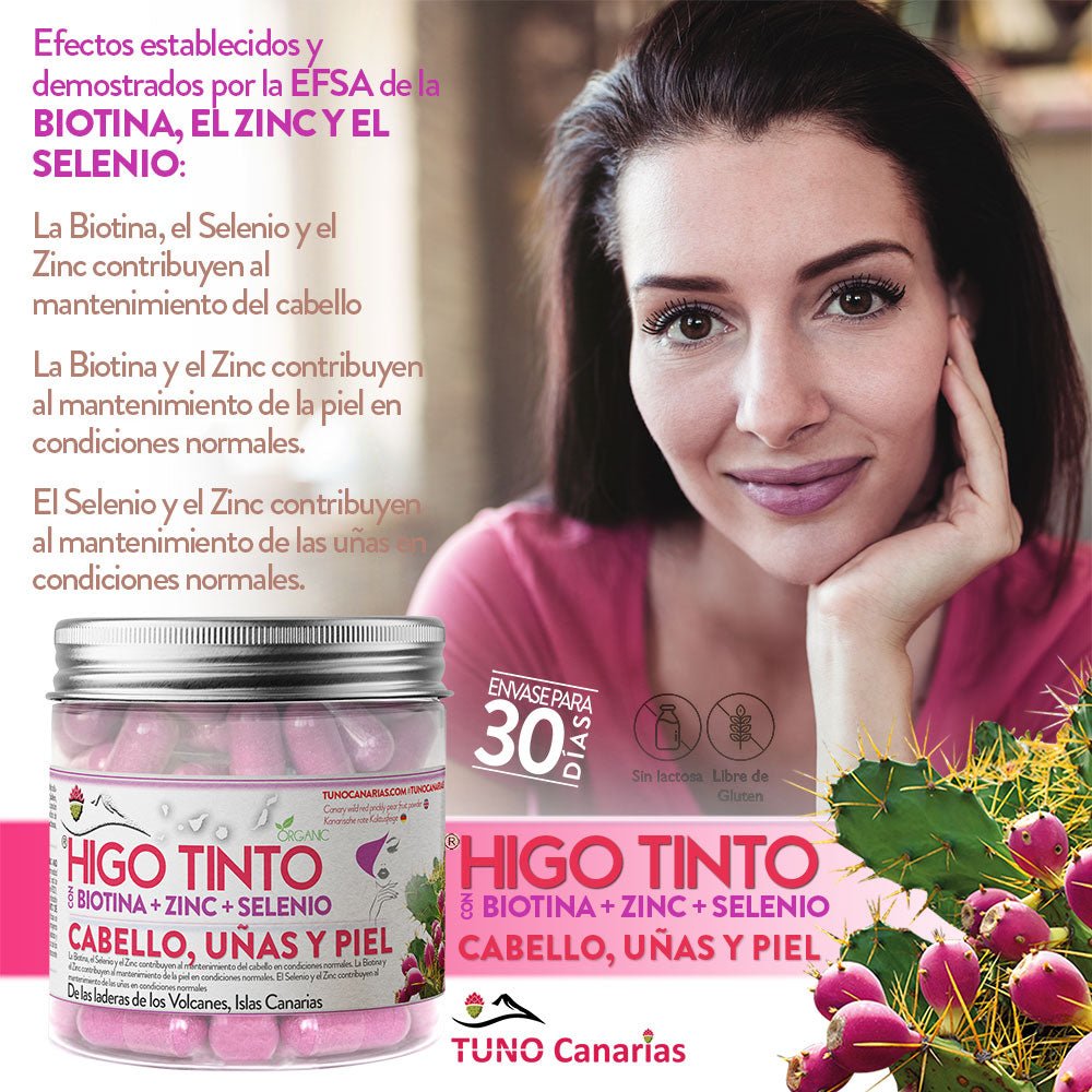 Cápsulas de Biotina, Zinc y Selenio a base de HIGO TINTO® – Cabello fuerte, piel y uñas sanas - Tuno Canarias