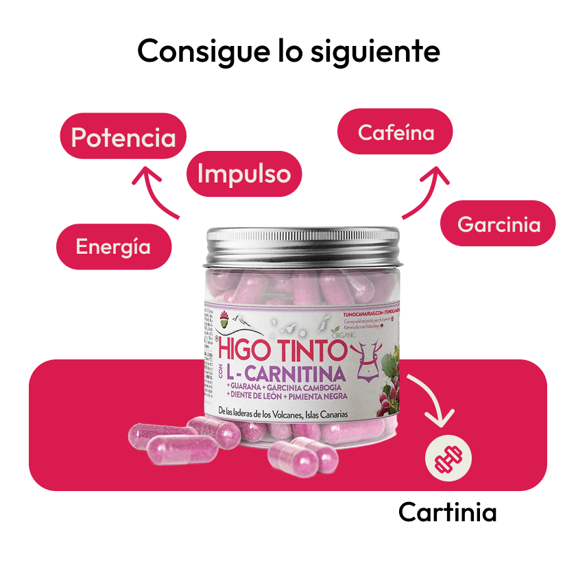 Cápsulas de L - Carnitina + Guaraná + Garcinia + Diente de León + HIGO TINTO® 90 cáps - Tuno Canarias