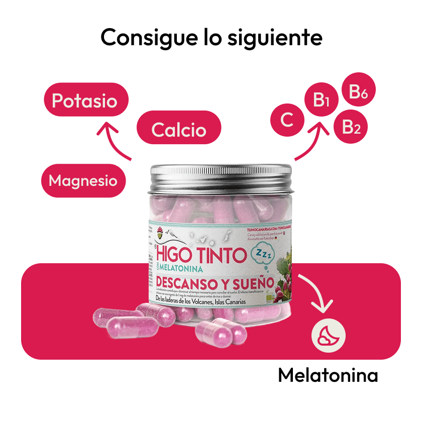 Cápsulas de Melatonina Natural a base de HIGO TINTO® – Sueño reparador y descanso profundo - Tuno Canarias