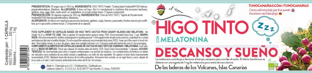 Cápsulas de Melatonina Natural a base de HIGO TINTO® – Sueño reparador y descanso profundo - Tuno Canarias