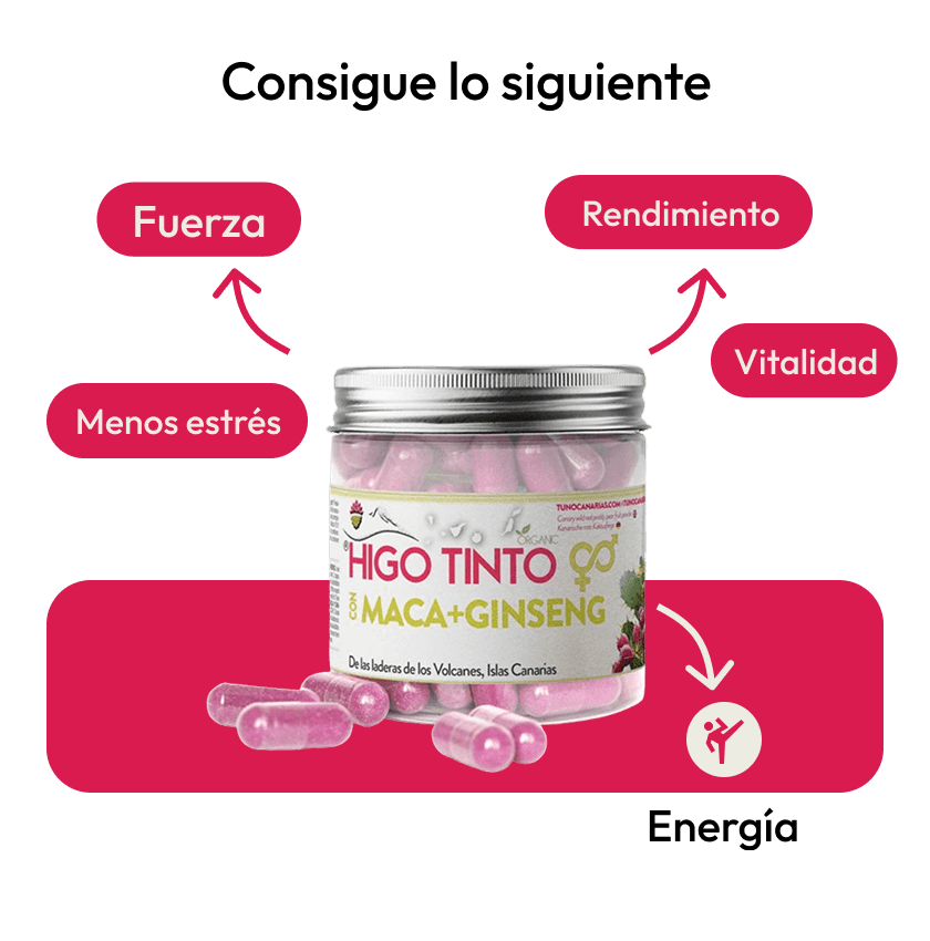 Cápsulas de Maca + Ginseng + HIGO TINTO® 90 cáps - Tuno Canarias