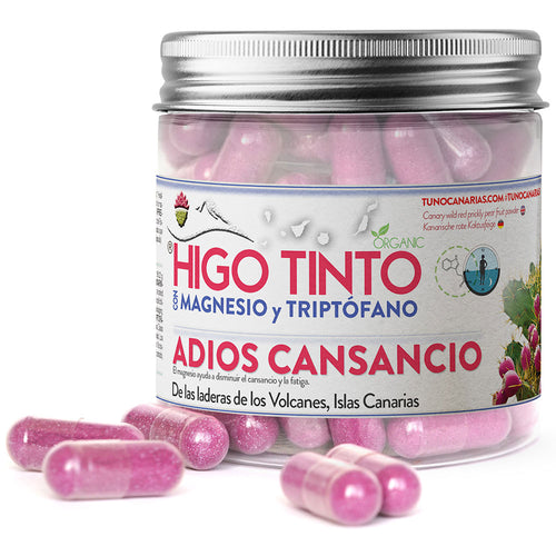 HIGO TINTO Tuno Canarias Red Canary Prickly Pear with Magnesium and Tryptophan - Reduces anxiety, fatigue and regulates the internal clock. Suitable for vegans. 90 capsules.