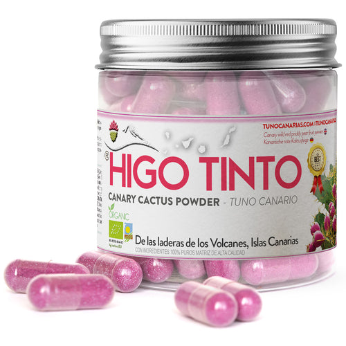 HIGO TINTO Tuno Canarias Red Canary Prickly Pear in capsules - An ancestral remedy rediscovered - 90 capsules. Natural supplement in capsules, rich in fibre, vitamins and minerals