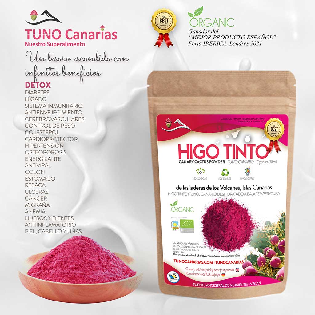 Polvo Puro de HIGO TINTO® 200 g – Superalimento antioxidante y natural - Tuno Canarias