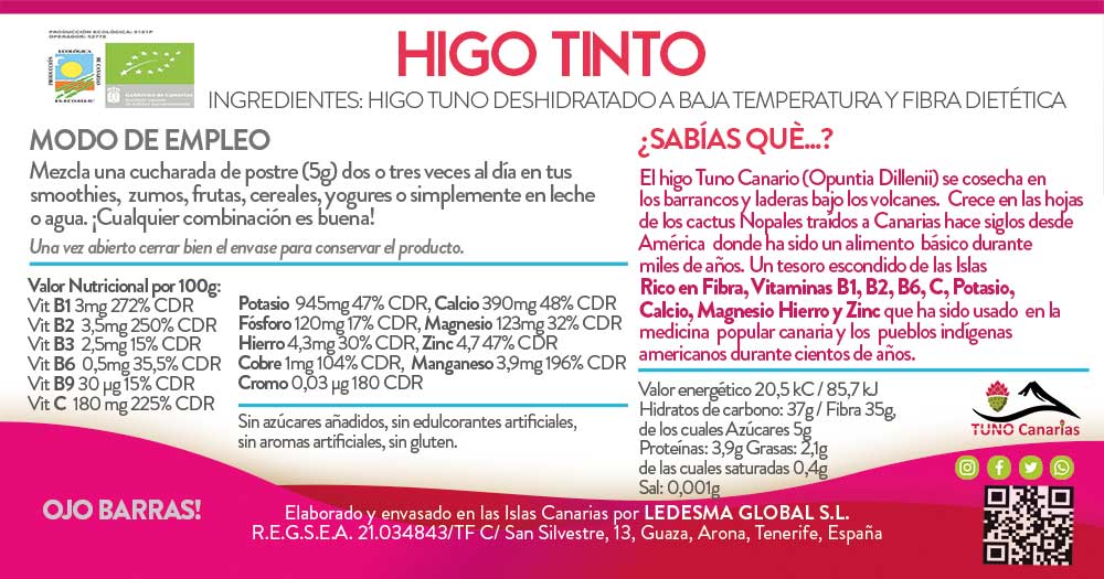 Polvo Puro de HIGO TINTO® 200 g – Superalimento antioxidante y natural - Tuno Canarias